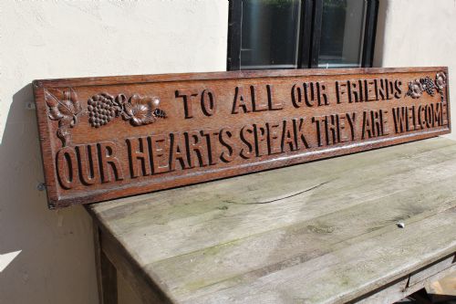 ARTS AND CRAFTS CARVED MOTTO SIGN SOLID OAK C1890 - ADDITIONAL PHOTO 1