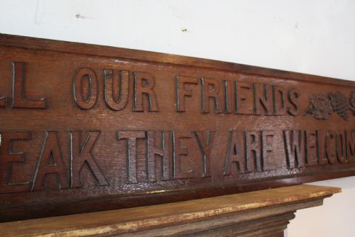 ARTS AND CRAFTS CARVED MOTTO SIGN SOLID OAK C1890 - ADDITIONAL PHOTO 5