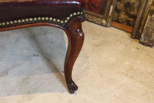 fig 1. Stool fine Victorian Walnut & Ox blood leather c1870