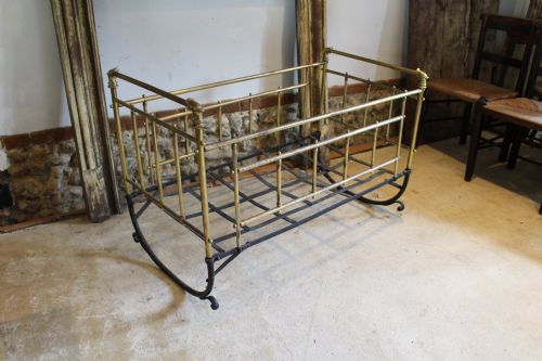 ROCKING COT OR CRIB RARE VICTORIAN BRASS C1880