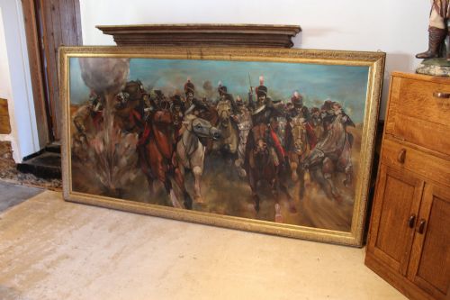huge oil on canvas the charge of the light brigade andrew park - CATEGORY: ANTIQUE ART - DATED 1960