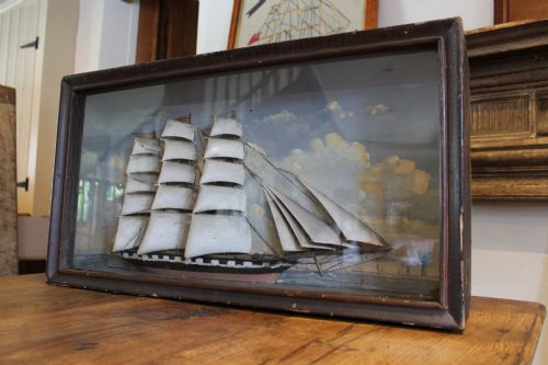 rare large 19th century ship folk art diorama carved wood c1850 - CATEGORY: ANTIQUE MISCELLANEOUS - DATED 1850