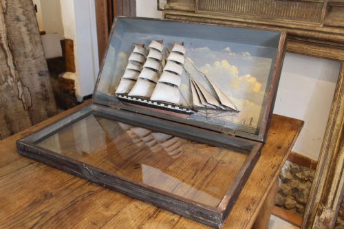 RARE LARGE 19TH CENTURY SHIP FOLK ART DIORAMA CARVED WOOD C1850 - ADDITIONAL PHOTO 2