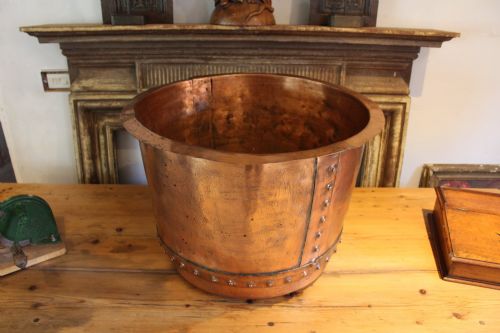 VICTORIAN COPPER COPPER LOG BIN PLANT POT LARGE C1870