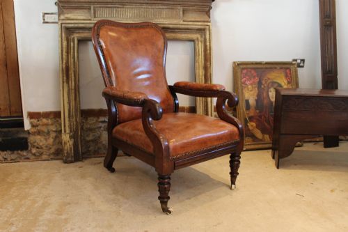 CHAIR FINE WILLIAM IV LEATHER RECLINING ARMCHAIR C1830