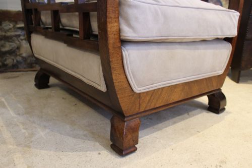 CHAIR FINE SOLID WALNUT ART DECO CALF SUEDE ARMCHAIR C1930 - ADDITIONAL PHOTO 1