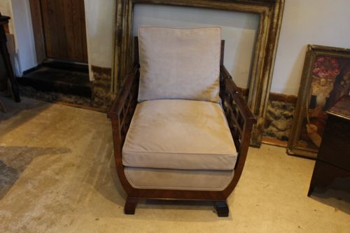CHAIR FINE SOLID WALNUT ART DECO CALF SUEDE ARMCHAIR C1930 - ADDITIONAL PHOTO 2