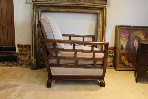 CHAIR FINE SOLID WALNUT ART DECO CALF SUEDE ARMCHAIR C1930 - ADDITIONAL PHOTO 6
