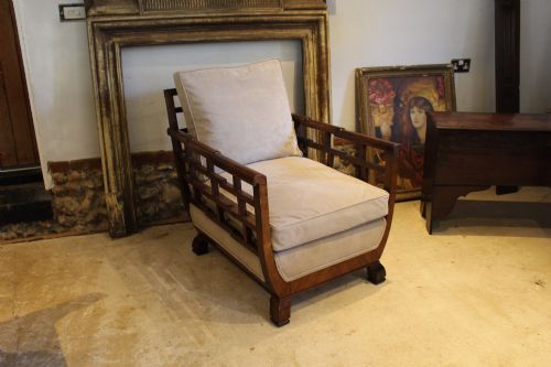 CHAIR FINE SOLID WALNUT ART DECO CALF SUEDE ARMCHAIR C1930 - ADDITIONAL PHOTO 8
