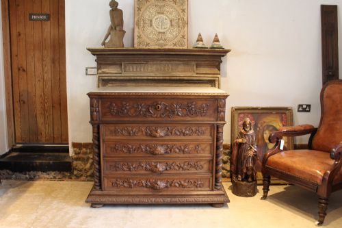 CHEST OF DRAWERS FINE VICTORIAN PERIOD FRENCH CARVED OAK C1880 - ADDITIONAL PHOTO 3