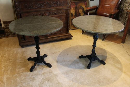 RARE PAIR OF VICTORIAN STYLE CAST IRON GARDEN OR PATIO TABLES POLISHED GRANITE TOPS - ADDITIONAL PHOTO 3