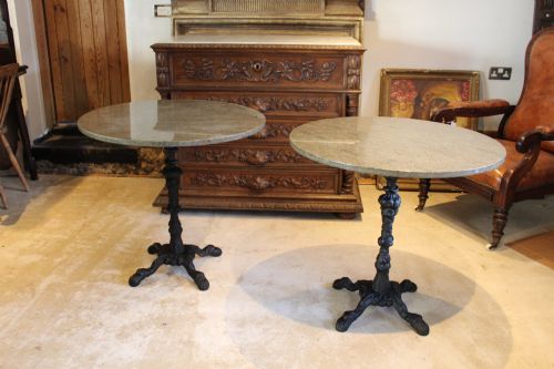 RARE PAIR OF VICTORIAN STYLE CAST IRON GARDEN OR PATIO TABLES POLISHED GRANITE TOPS - ADDITIONAL PHOTO 7
