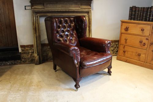 Armchair Outstanding Victorian Chestnut Leather Wingback Howard Style C1890