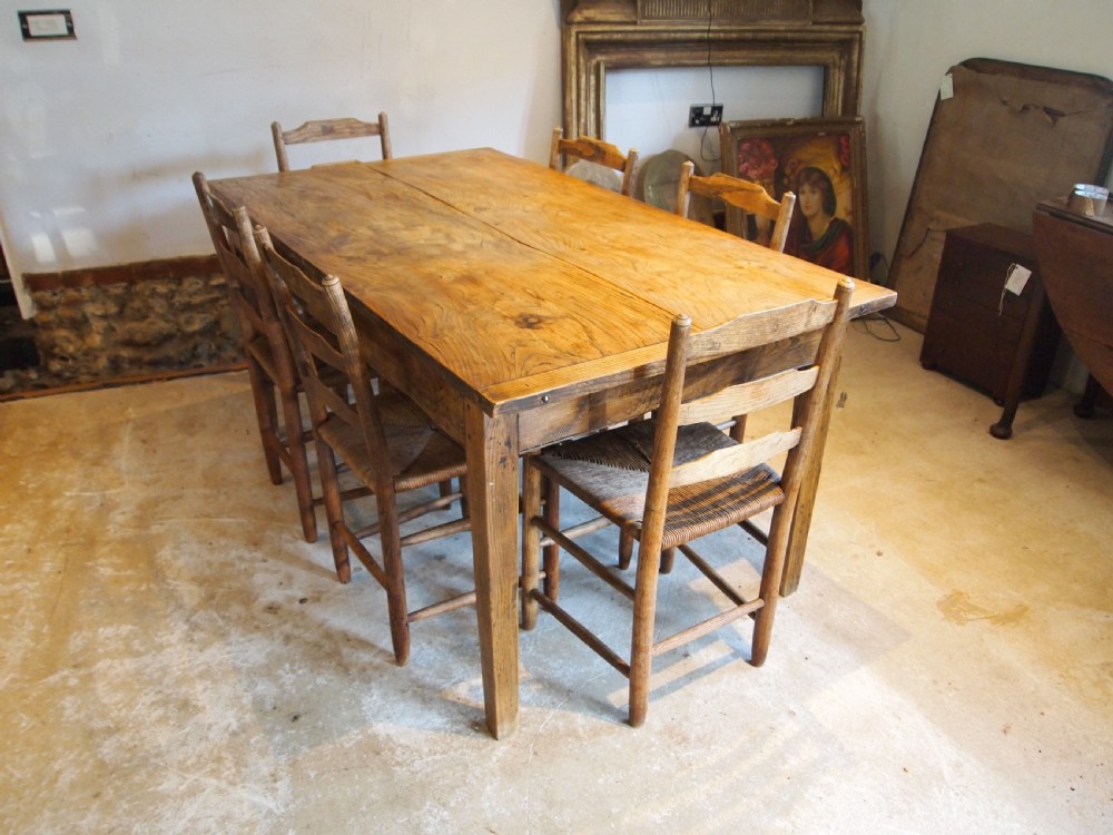 Table refectory farmhouse dining rare Elm c1900 View II