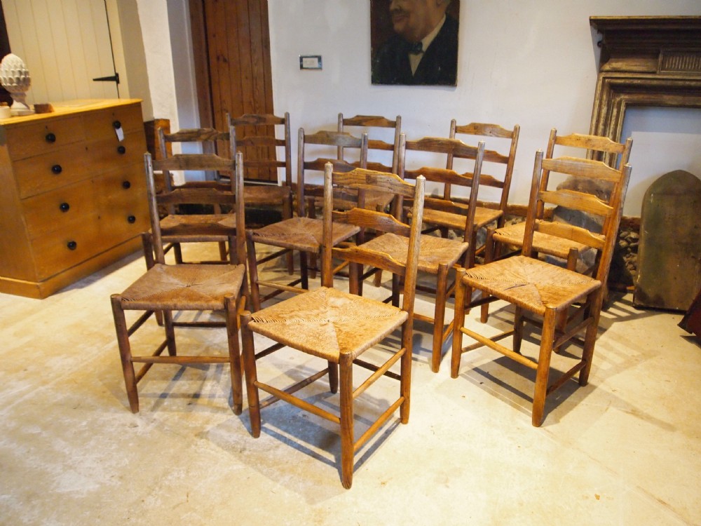 Chairs rare set of 10 Arts and Crafts Gardiner Clissett chairs c1910 View V