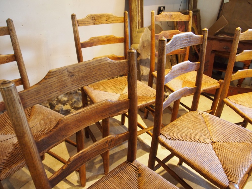 Chairs rare set of 10 Arts and Crafts Gardiner Clissett chairs c1910 View VI