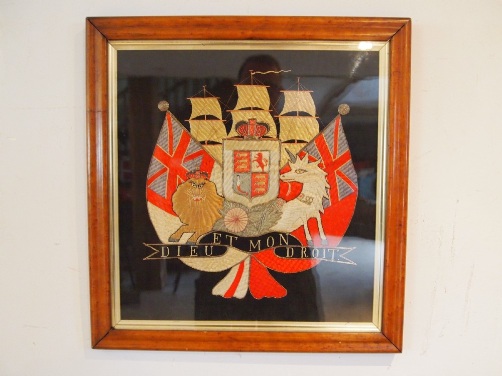 Fine folk art Victorian silk work Sailors picture c1880