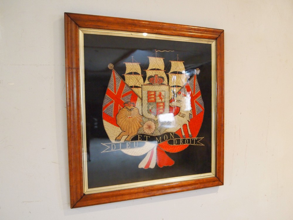Fine folk art Victorian silk work Sailors picture c1880 View II