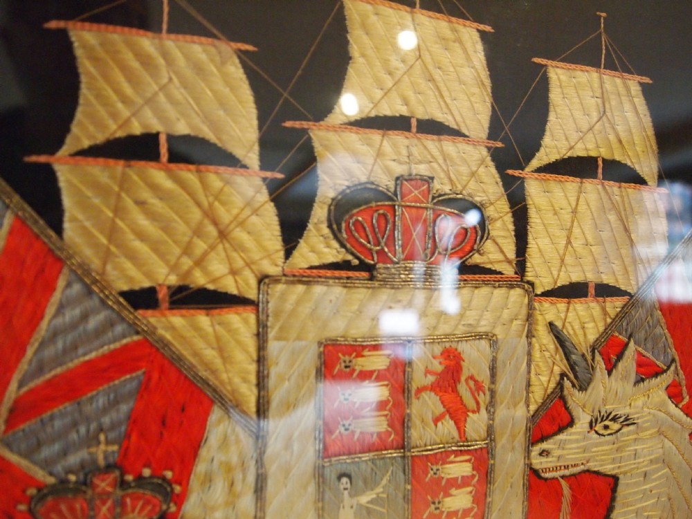 Fine folk art Victorian silk work Sailors picture c1880 View V
