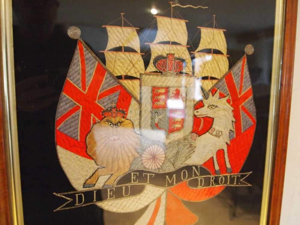 Fine folk art Victorian silk work Sailors picture c1880 View VI