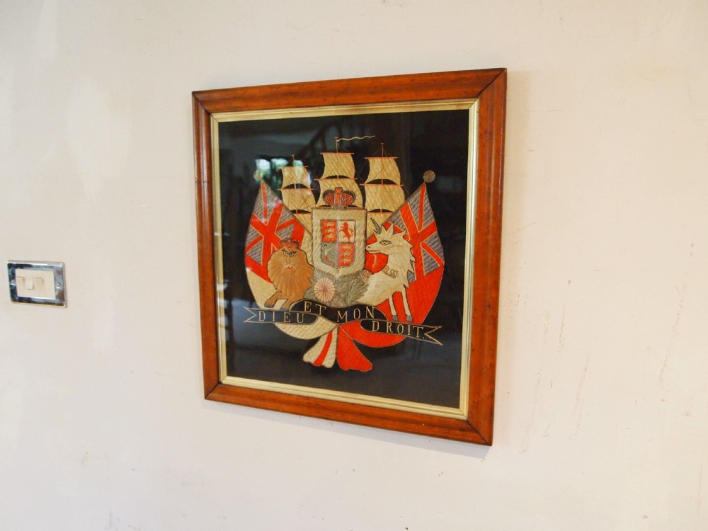 Fine folk art Victorian silk work Sailors picture c1880 View VII