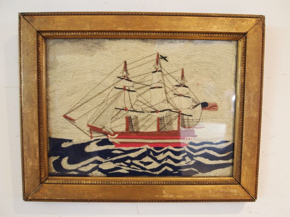 Rare naive sailors wool work picture c1880