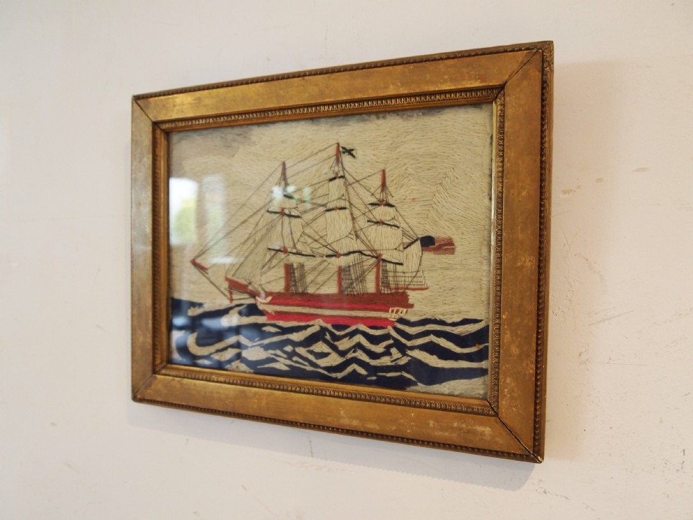 Rare naive sailors wool work picture c1880 View II