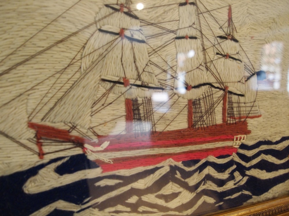 Rare naive sailors wool work picture c1880 View III