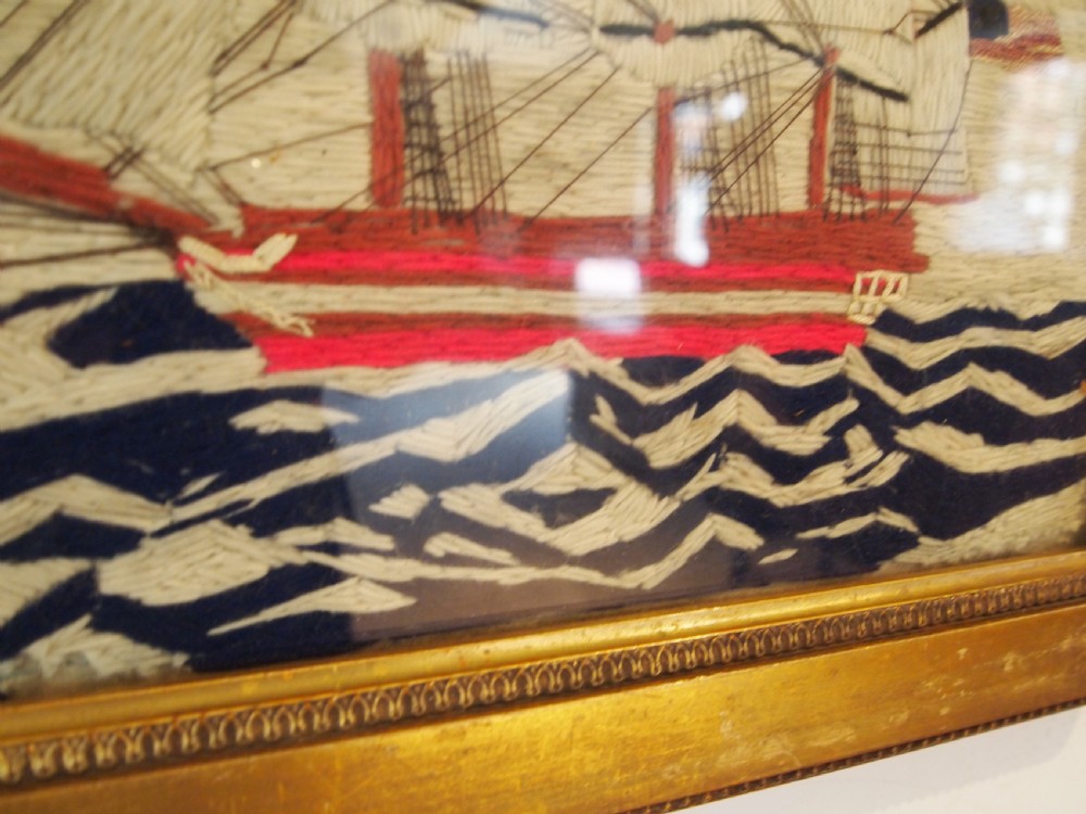 Rare naive sailors wool work picture c1880 View IV