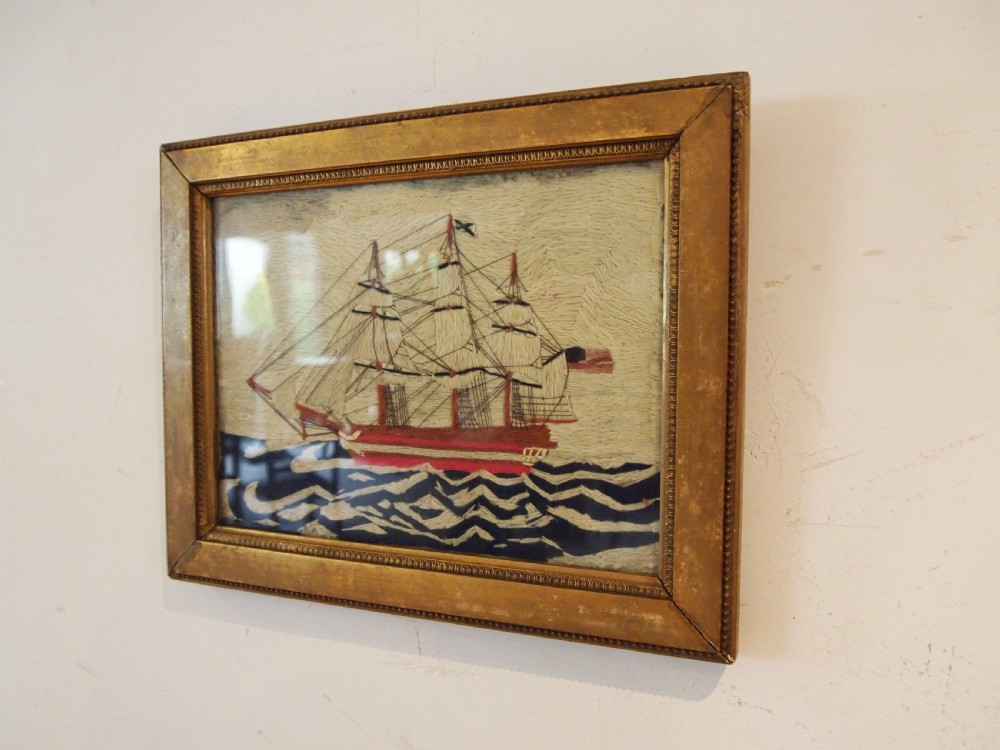 Rare naive sailors wool work picture c1880 View VII
