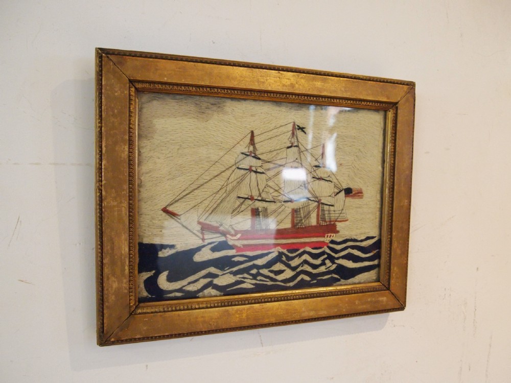 Rare naive sailors wool work picture c1880 View VIII