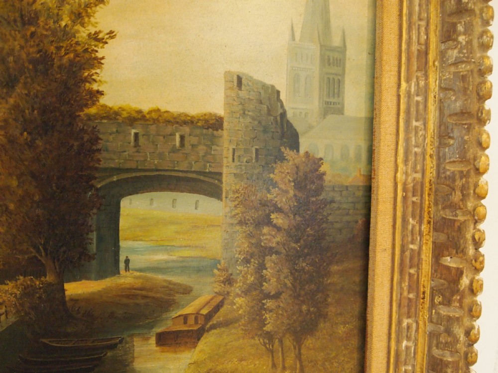 Rare naive oil of Pulls Ferry Norwich John Broughton d1908 View V