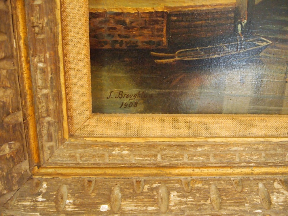 Rare naive oil of Pulls Ferry Norwich John Broughton d1908 View X