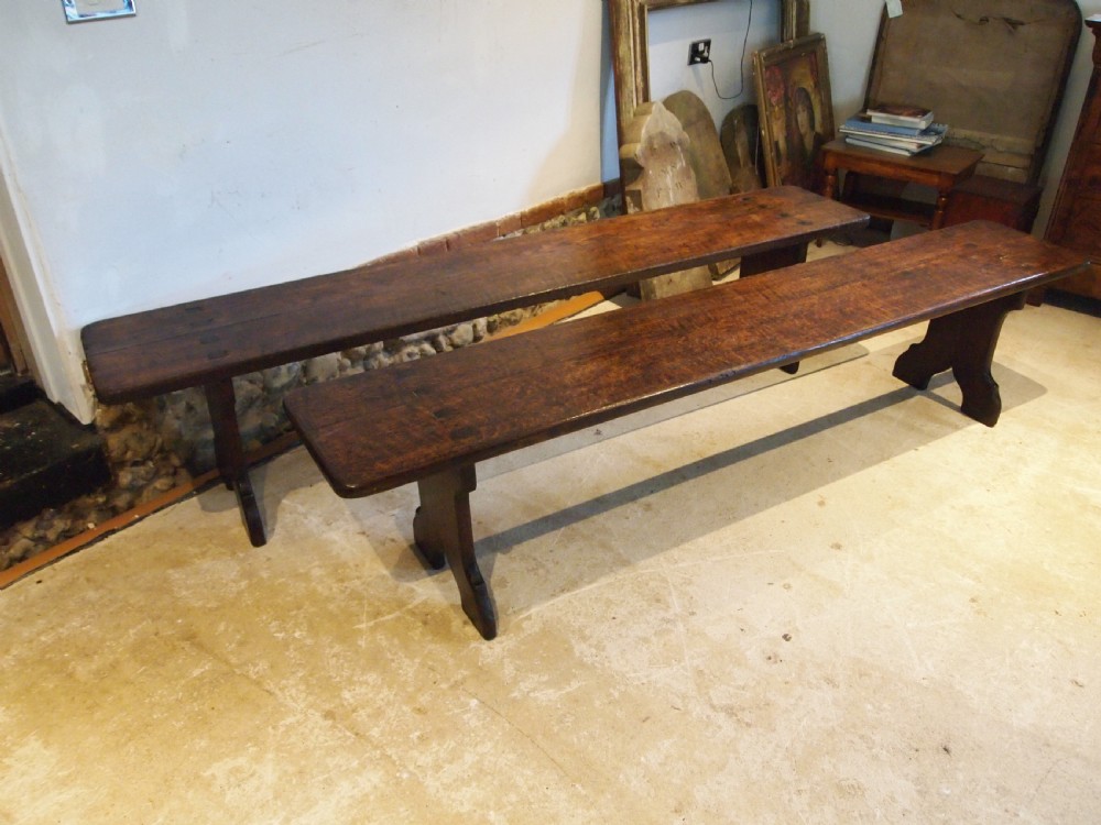 Benches fine pair of Victorian Oak refectory settles c1890