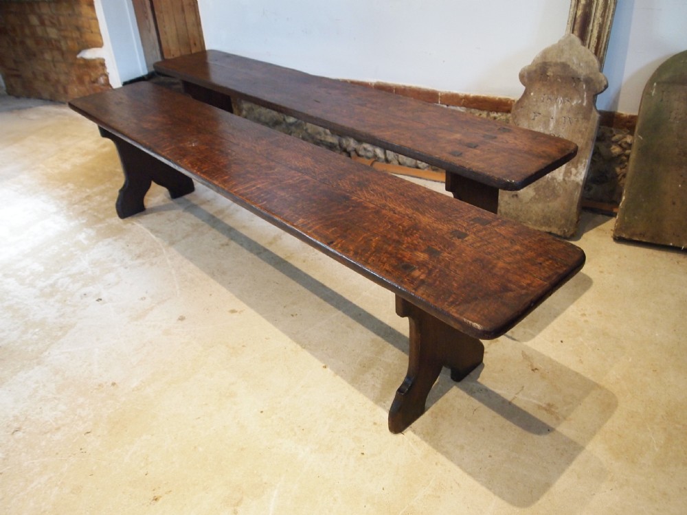 Benches fine pair of Victorian Oak refectory settles c1890 View VIII