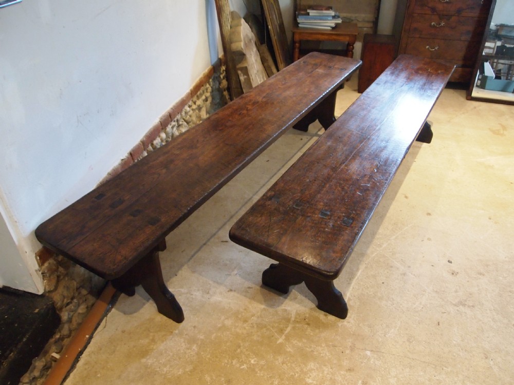 Benches fine pair of Victorian Oak refectory settles c1890 View IX
