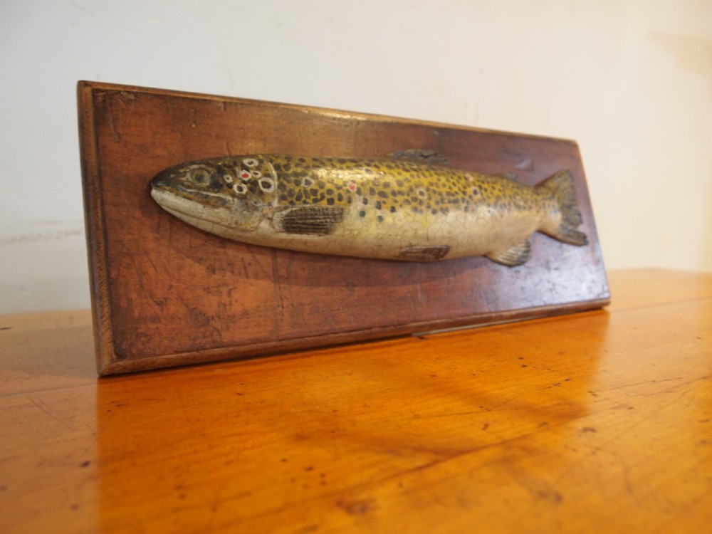Very rare Victorian Folk art fishing trophy brown trout c1890