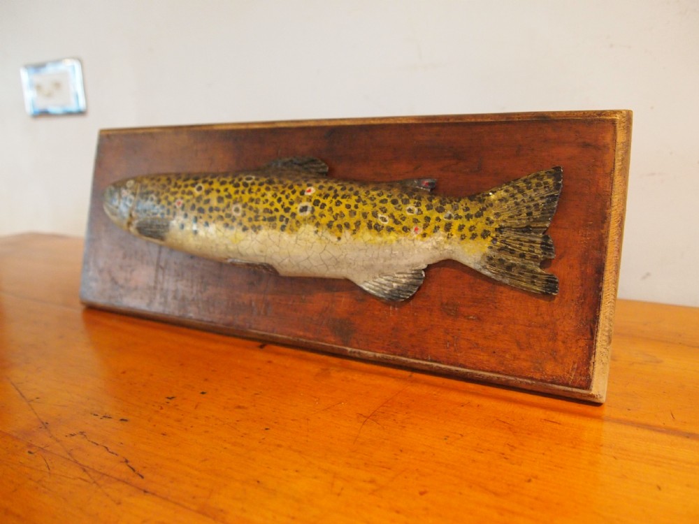 Very rare Victorian Folk art fishing trophy brown trout c1890 View II