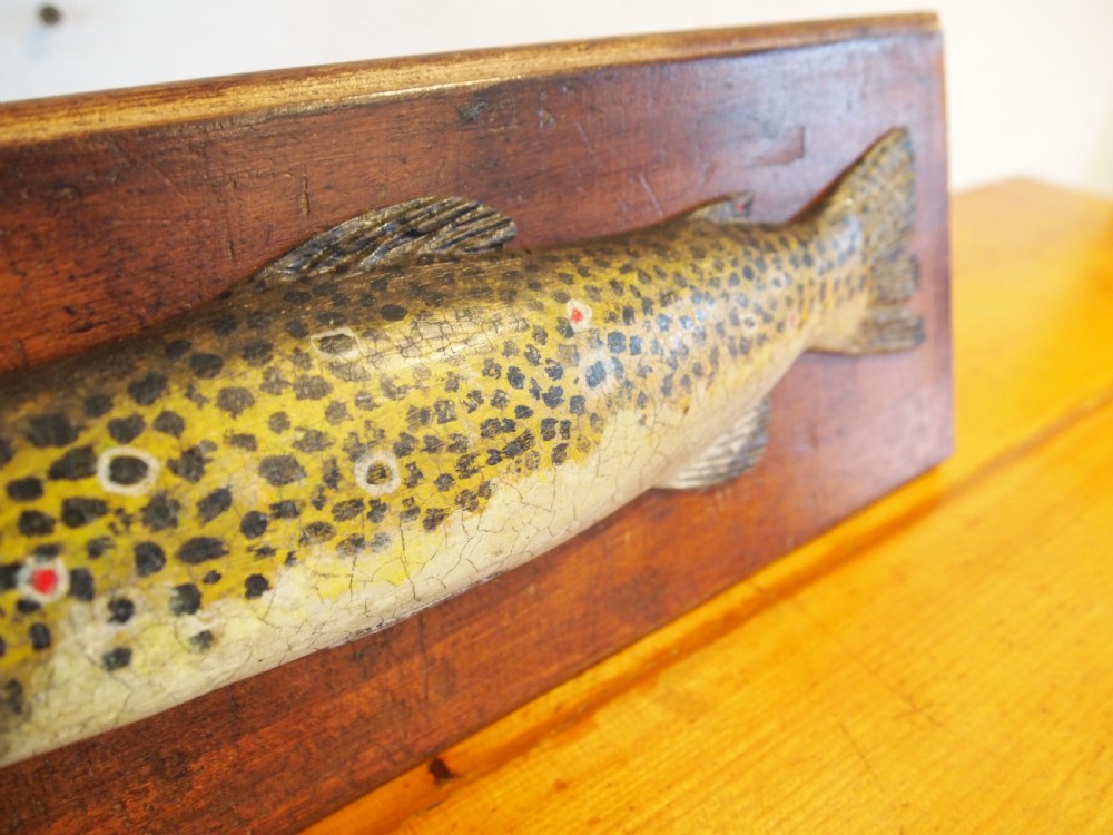Very rare Victorian Folk art fishing trophy brown trout c1890 View IV