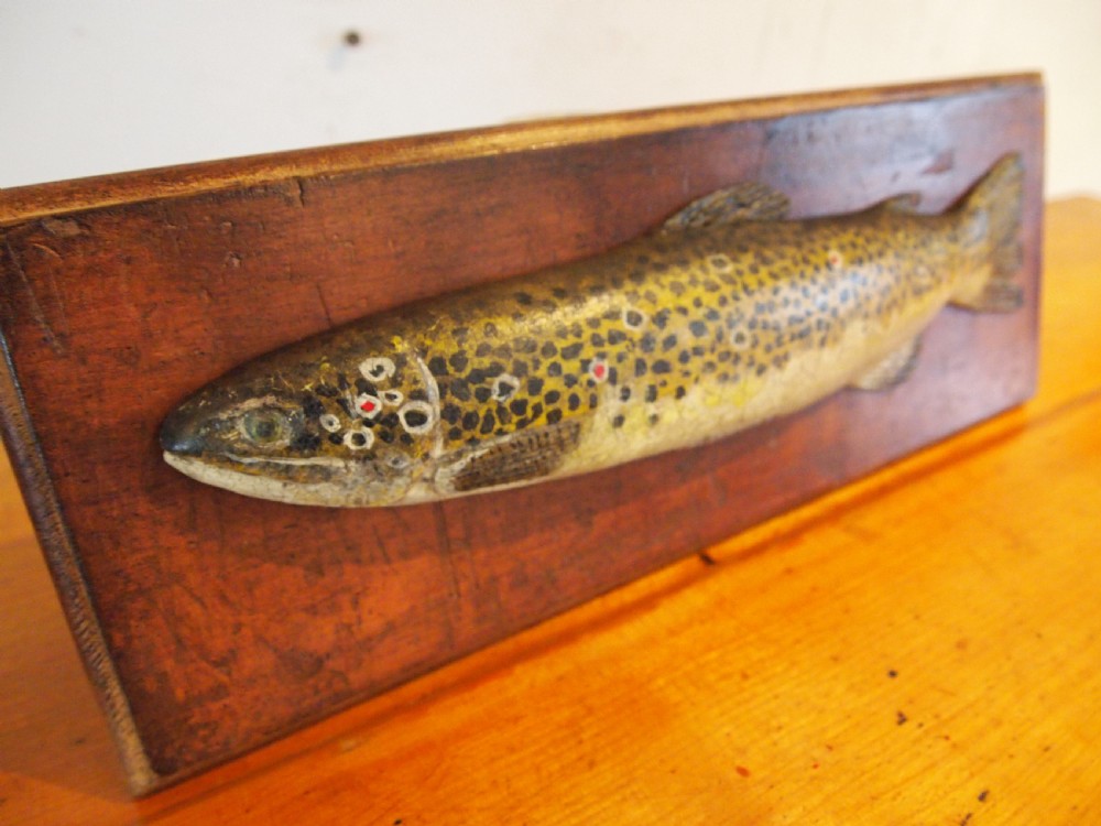 Very rare Victorian Folk art fishing trophy brown trout c1890 View VI