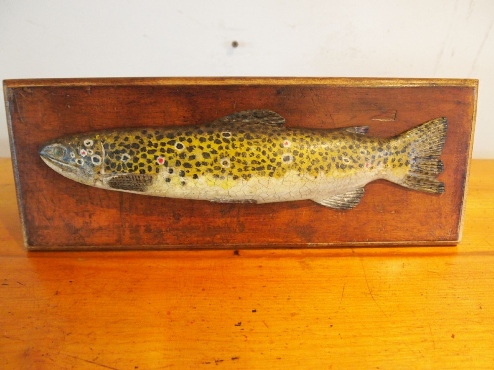 Very rare Victorian Folk art fishing trophy brown trout c1890 View VII