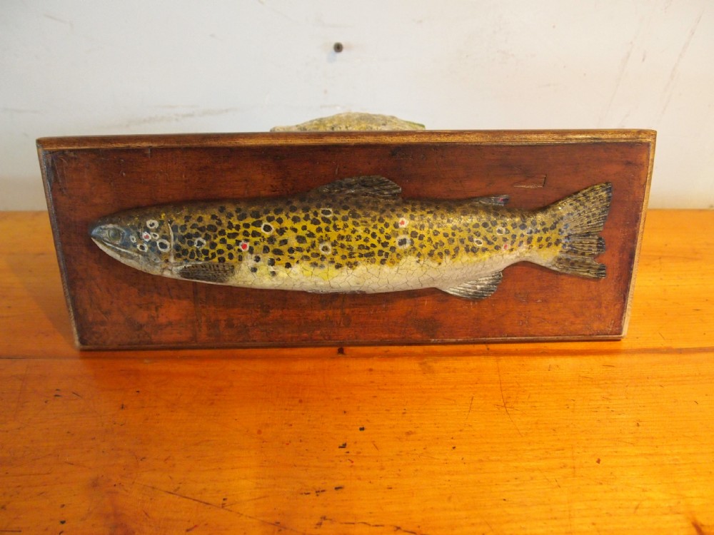 Very rare Victorian Folk art fishing trophy brown trout c1890 View VIII