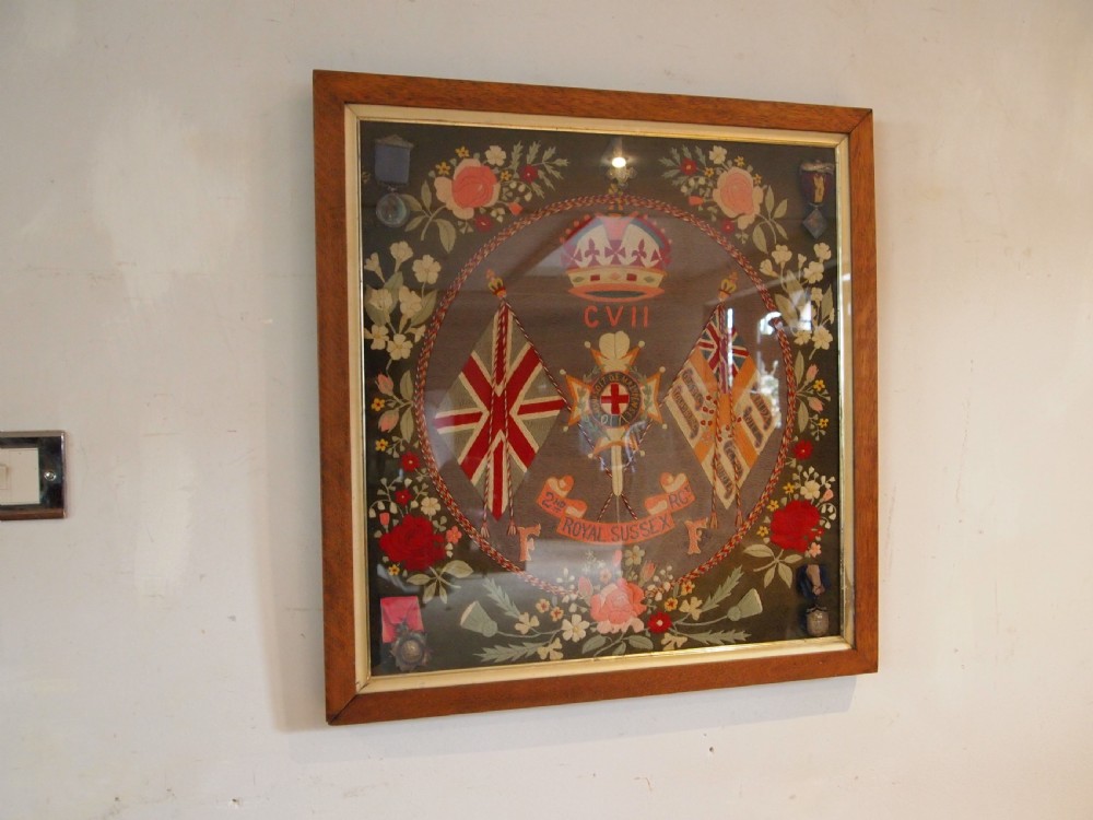 Fine wool work Victorian Sussex reg sampler c1890