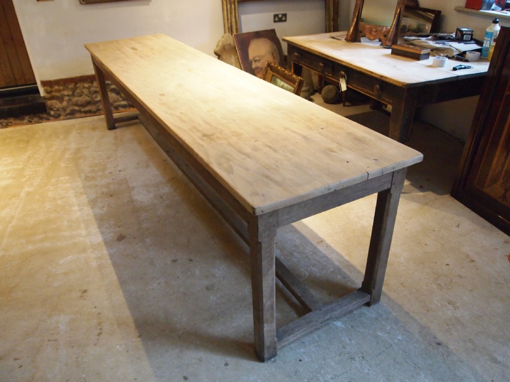 Table large refectory farmhouse rare slim seats 12 c1900 View II