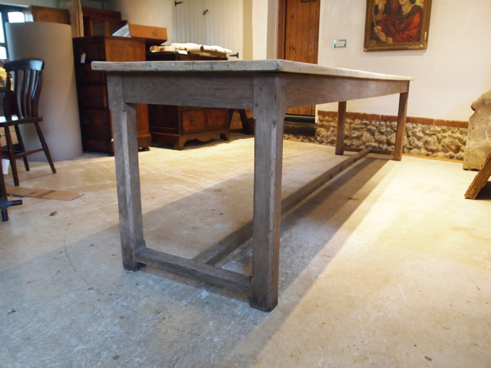 Table large refectory farmhouse rare slim seats 12 c1900 View V
