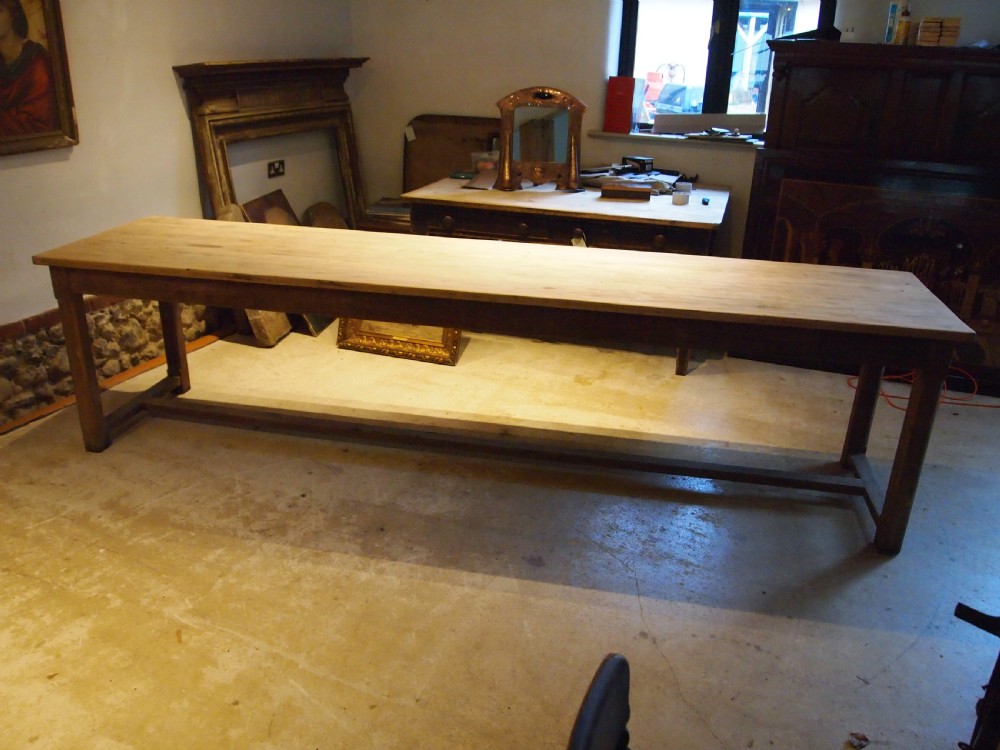 Table large refectory farmhouse rare slim seats 12 c1900 View VIII