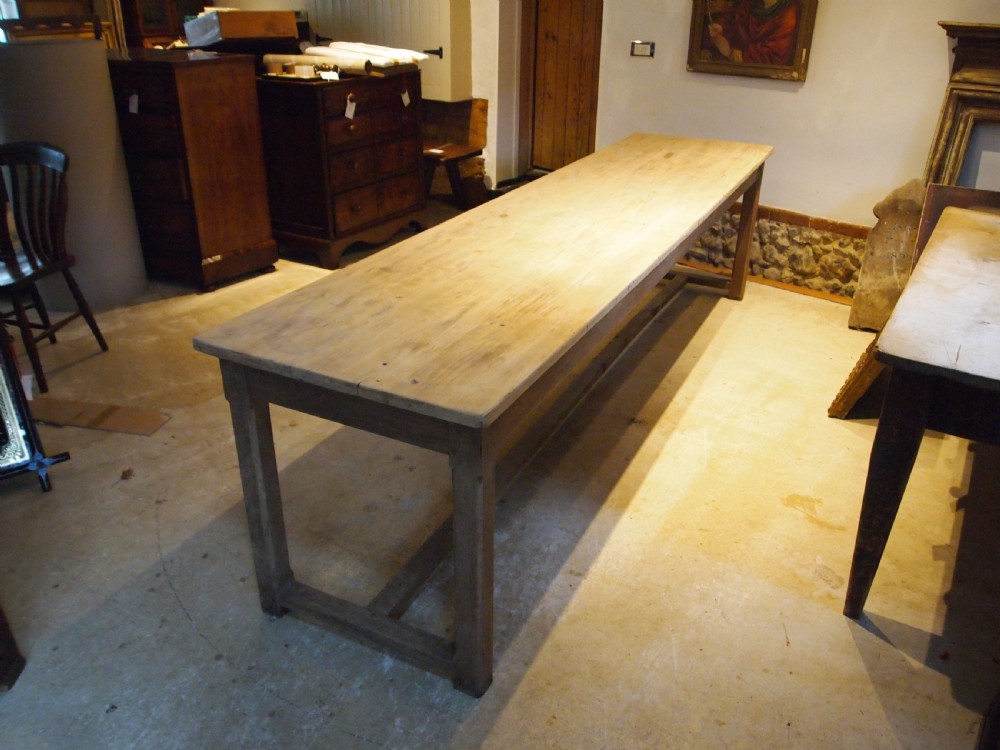 Table large refectory farmhouse rare slim seats 12 c1900 View XI