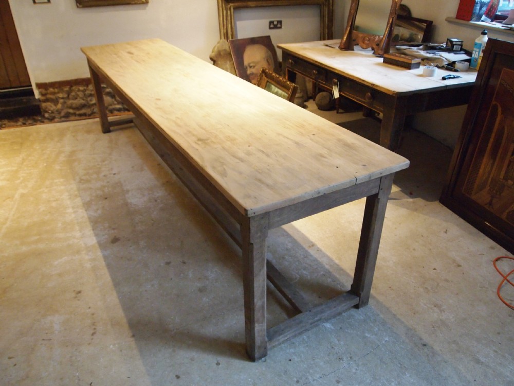 Table large refectory farmhouse rare slim seats 12 c1900 View XII