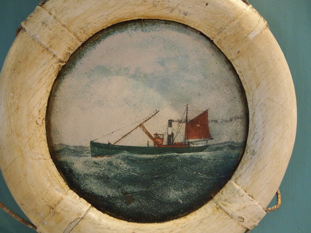 Folk Art rare maritime painting Edwardian c1900 View II
