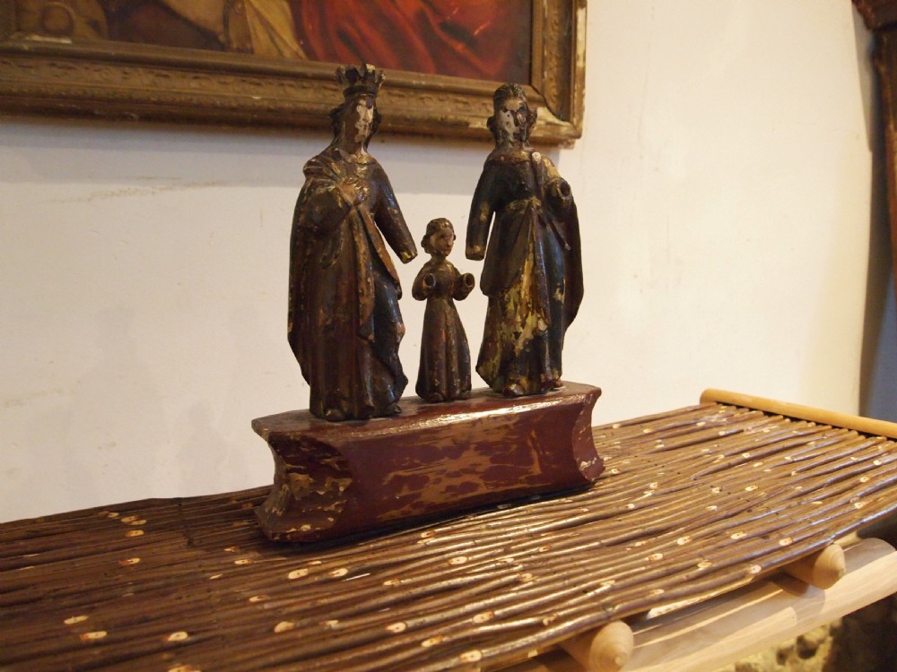 Rare carved figural group polychrome painted c1700